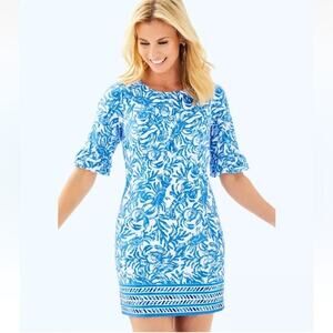 Lilly Pulitzer “Fiesta” Stretch Shift Dress Blue White Print Size 4